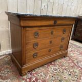 Commode de style Louis Philippe en merisier et marbre gris veiné