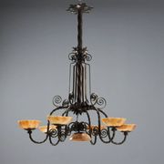 Antique Art Nouveau metal chandelier with 6 lights, Italy, 20th century.