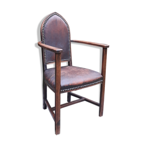 Fauteuil en bois et cuir