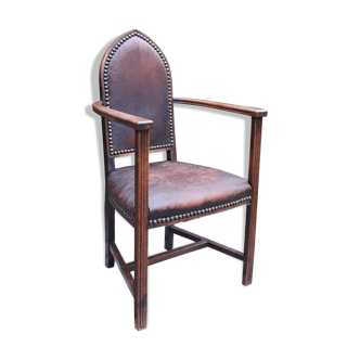 wooden and leather armchair