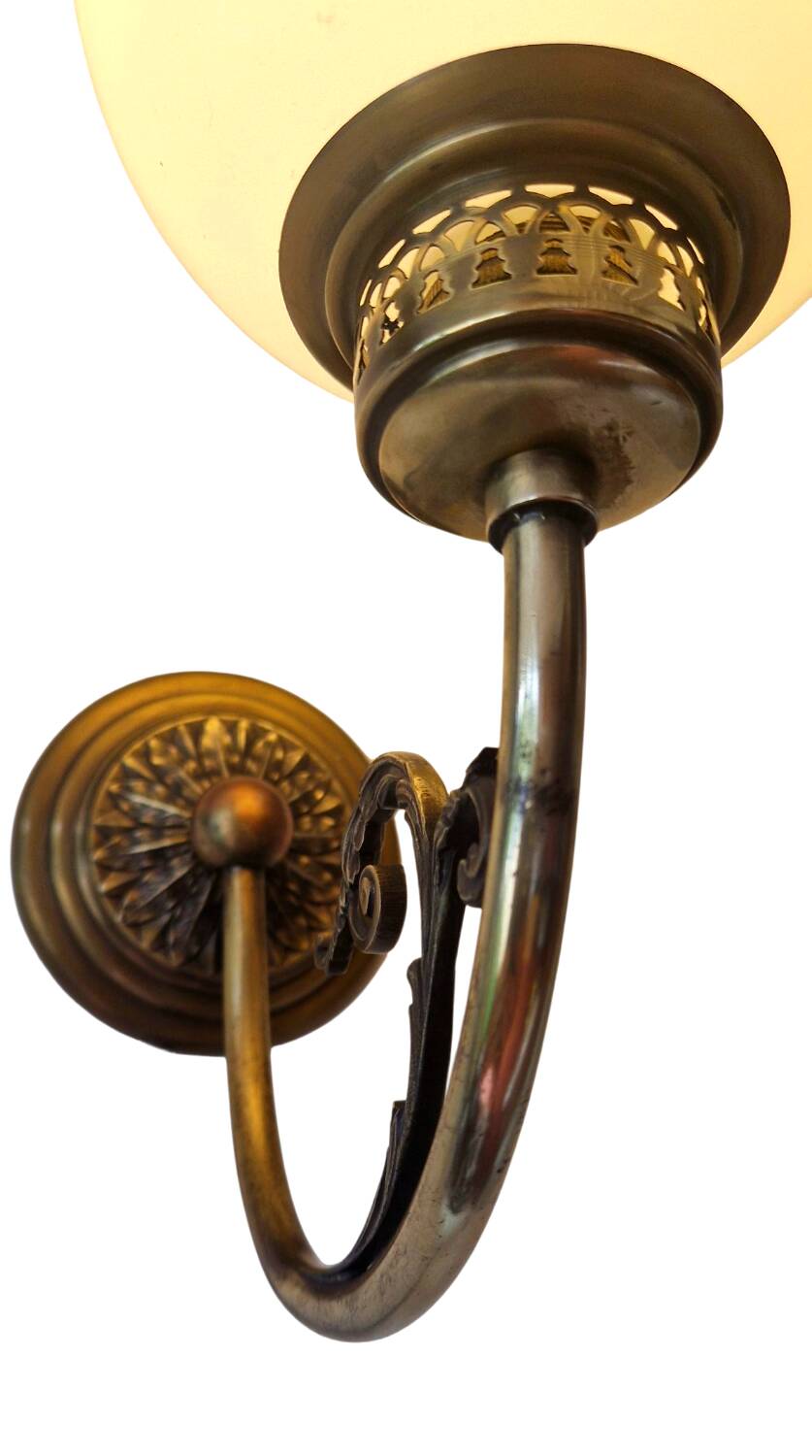 Pair of Napoleon III style brass and opaline wall lights