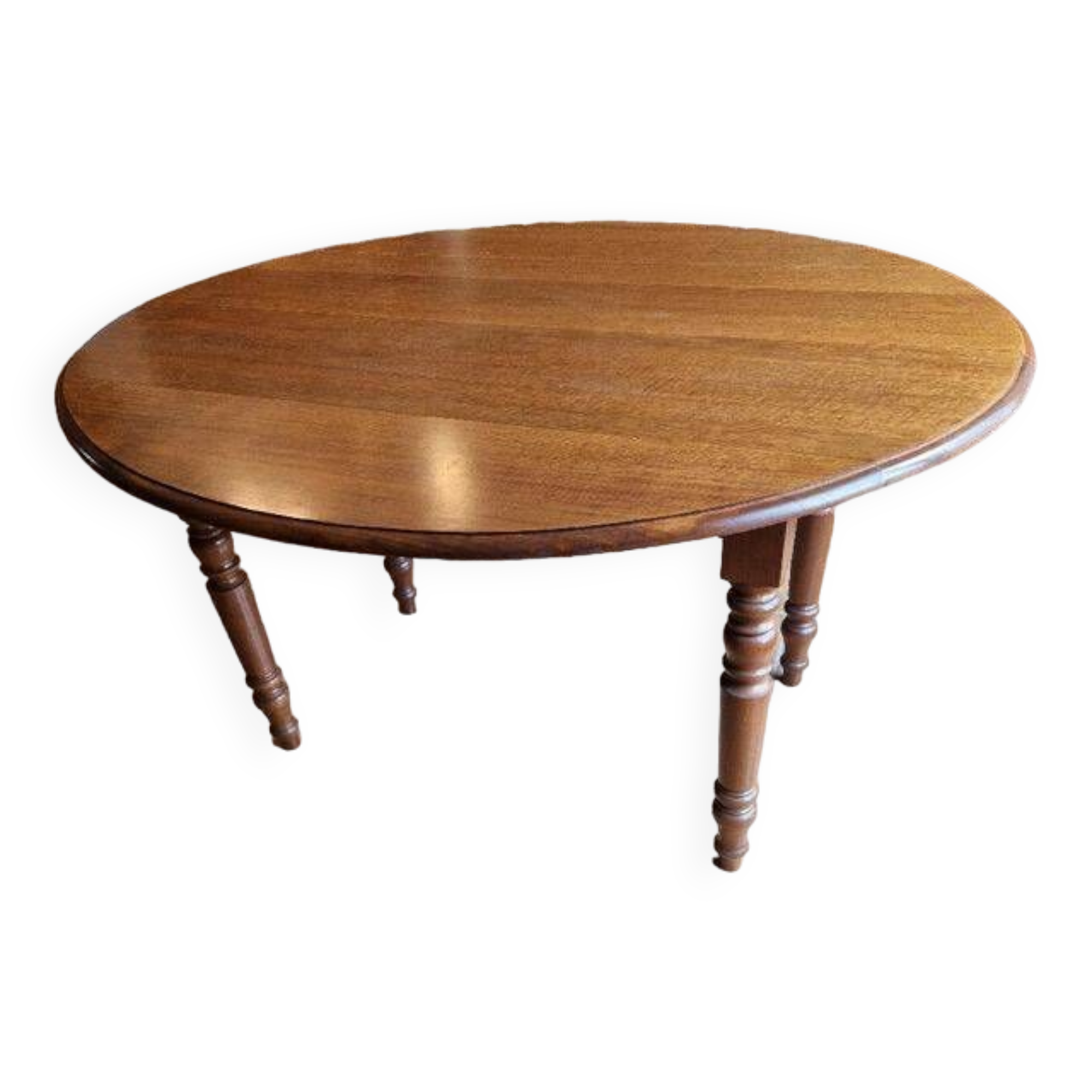 Beautiful oval wooden table with turned wooden leg with 3 extensions