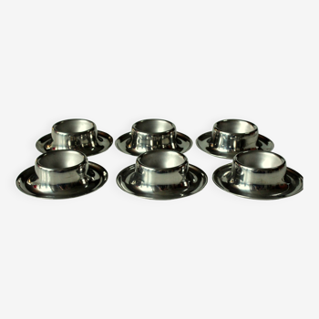 Set of 6 stainless steel egg cups, vintage from the 60s