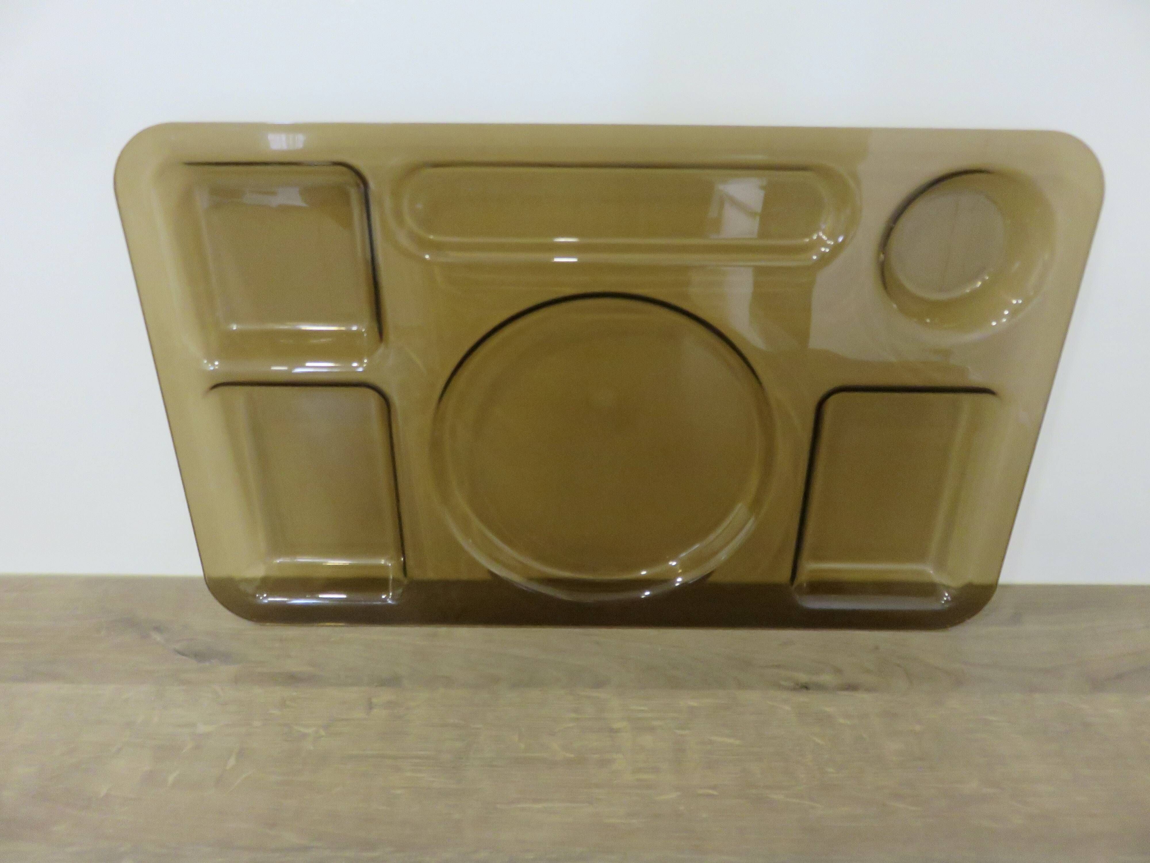Set of 3 Guzzini trays in transparent ABS and orange ABS, 1970, vintage.