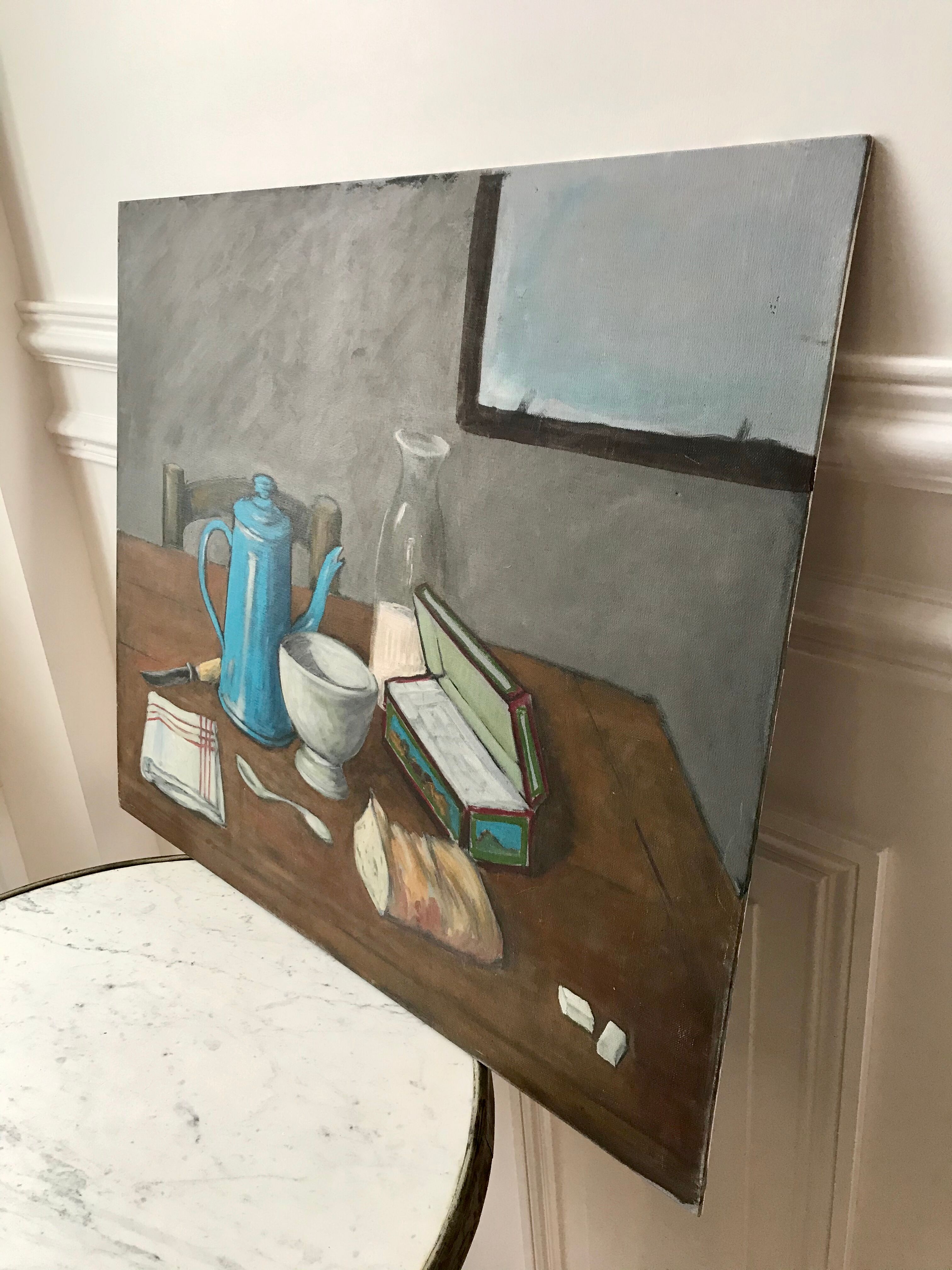 Oil painting on cardboard old still life