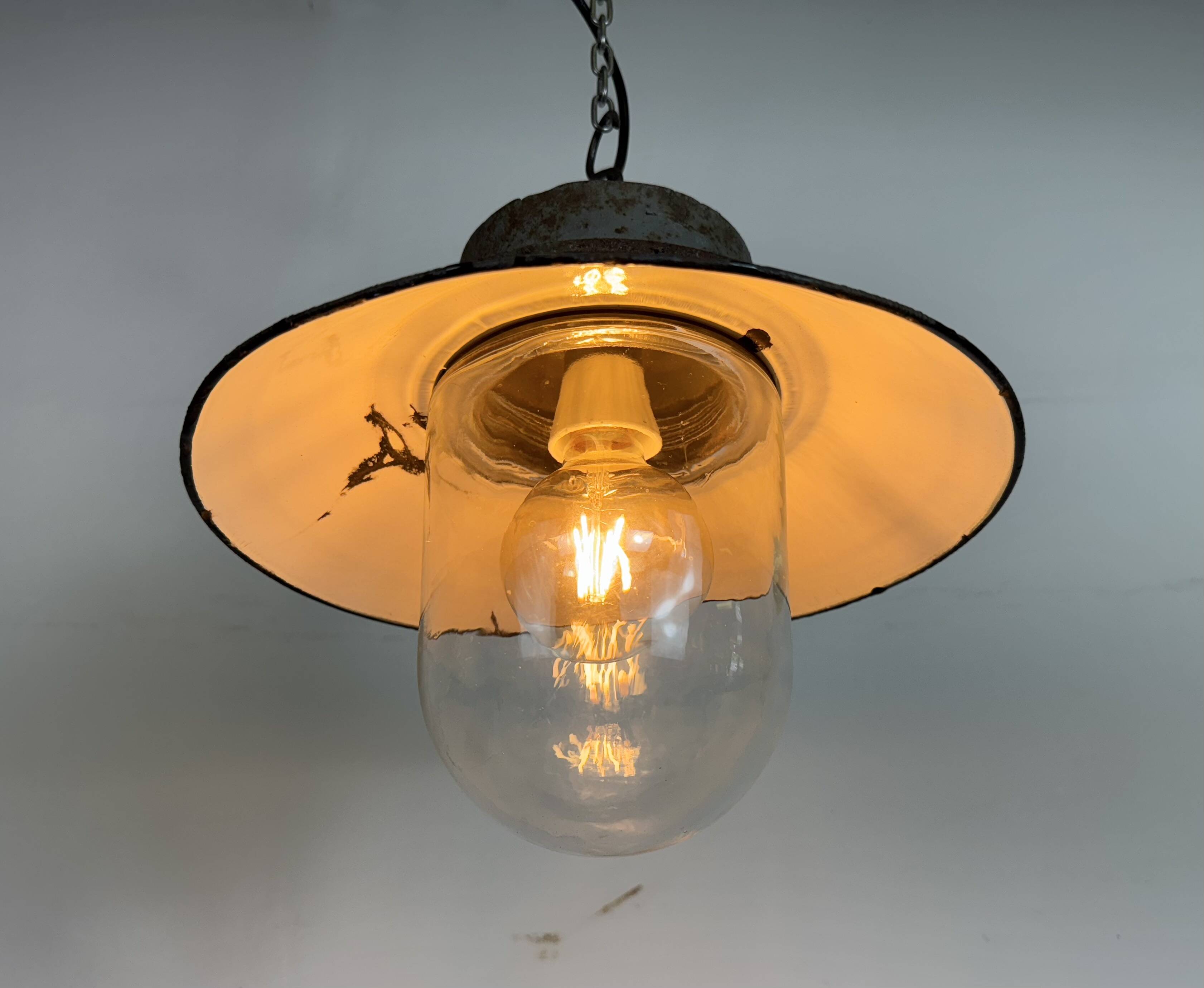 Green Enamel and Cast Iron Industrial Pendant Light, 1960s