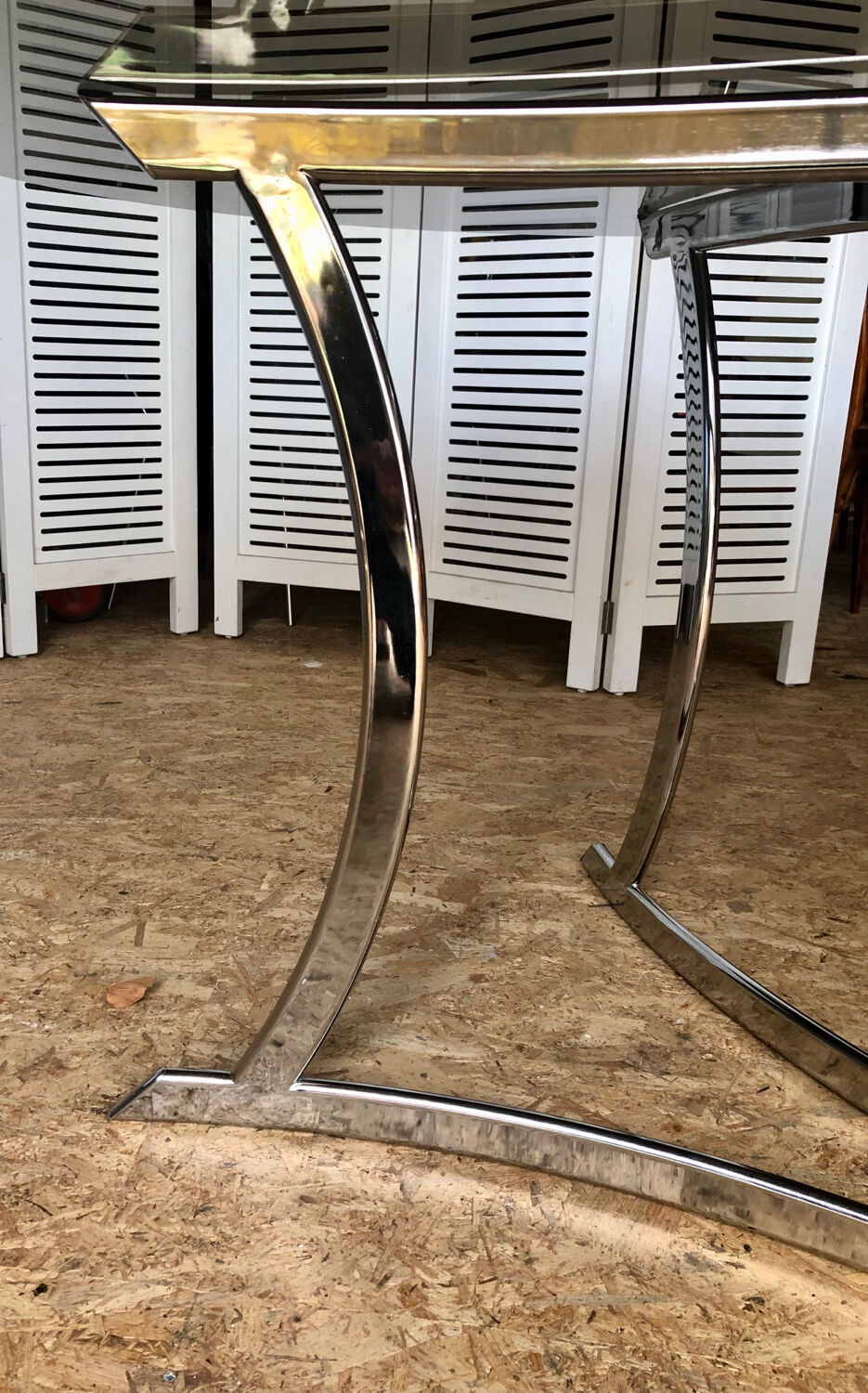 Smoked glass table and chrome legs