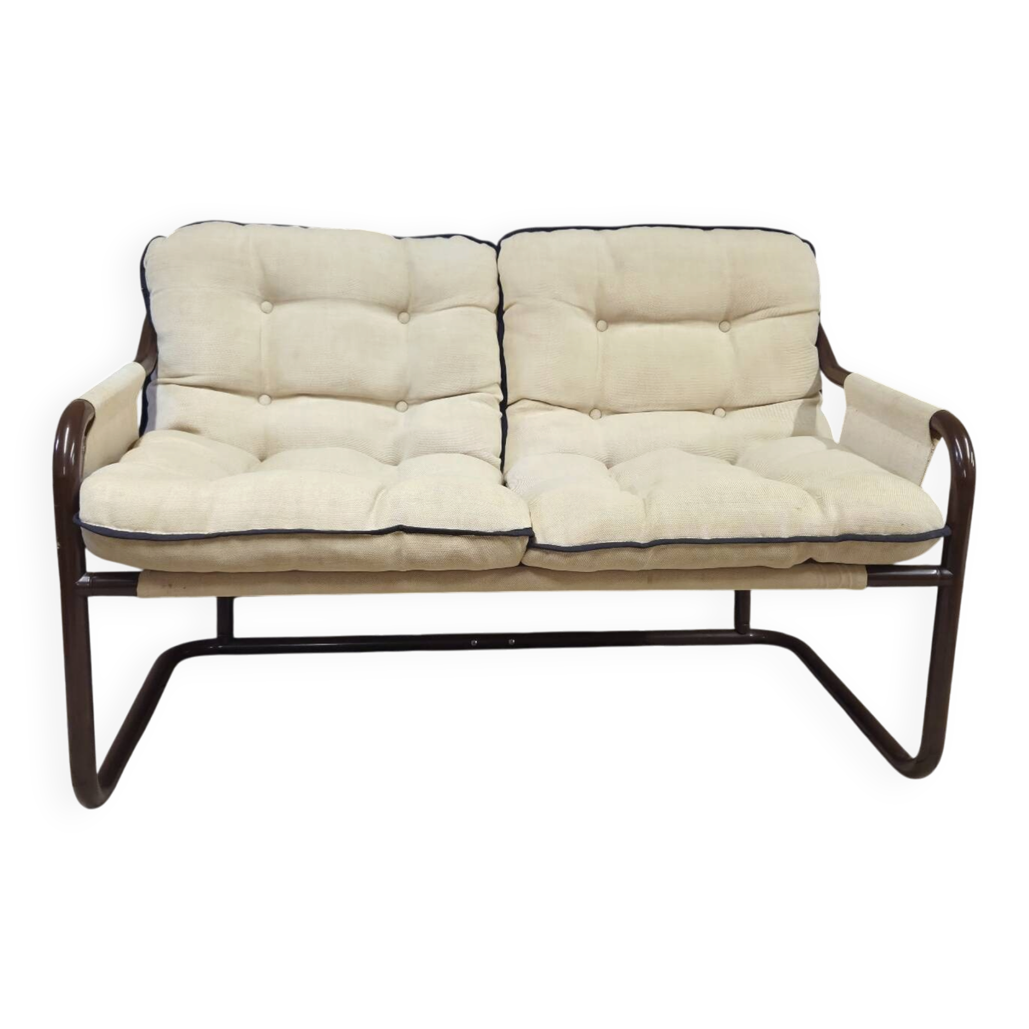 Tubular two-seater bench from the 1970s.