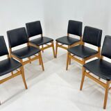 Set of 6 Leatherette & Wood Chairs, Czechoslovakia, 1960's