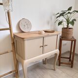 Small accent furniture / cream beige chest of drawers natural wood – chic style