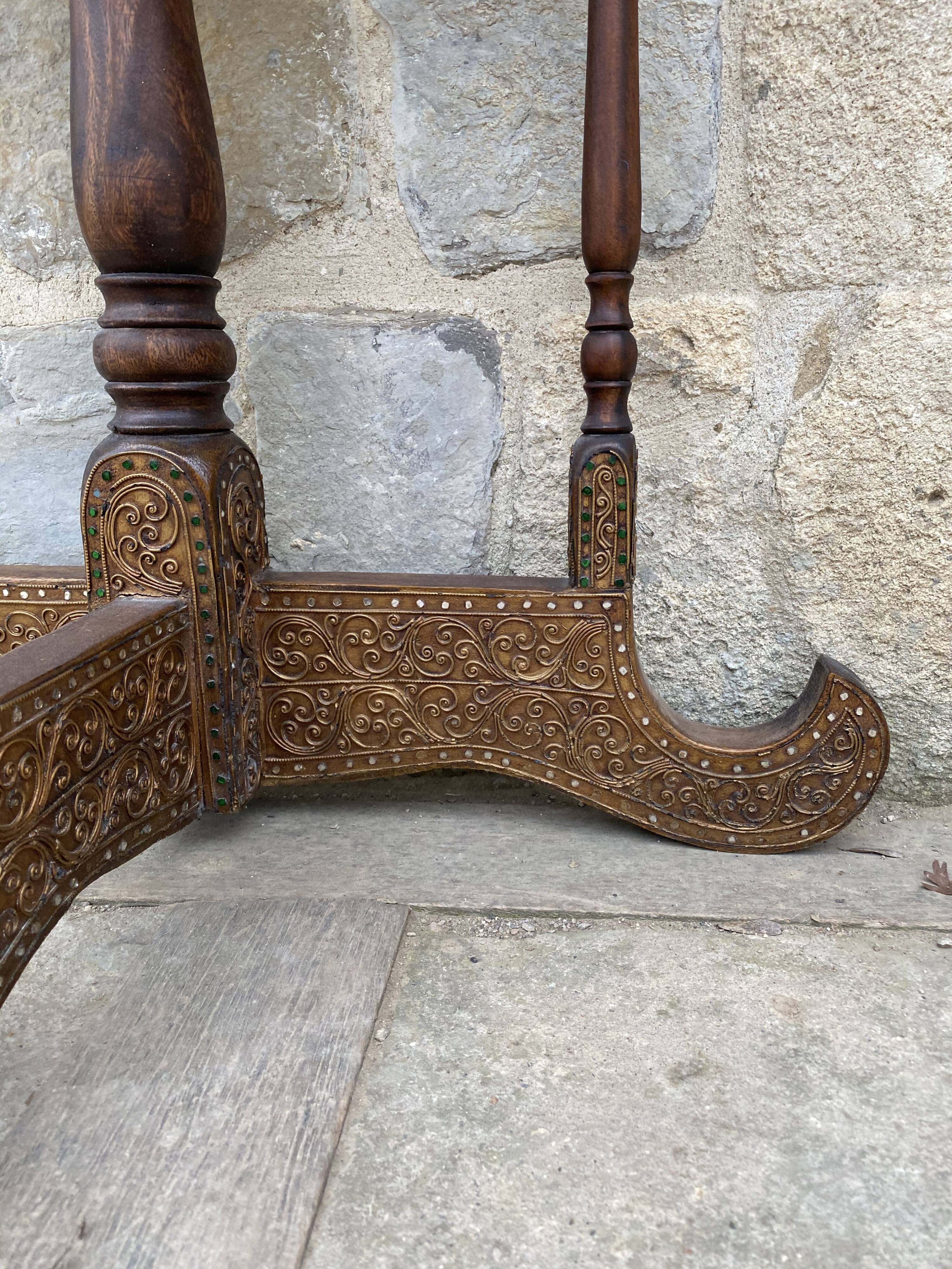 Console half moon carved wood 1970