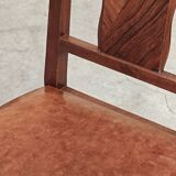 Set of 6 Art Deco chairs in Oak and Walnut with camel leather.