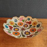 Vintage Enamelled Brass Fruit Bowl – Floral Centrepiece with Edge Fe