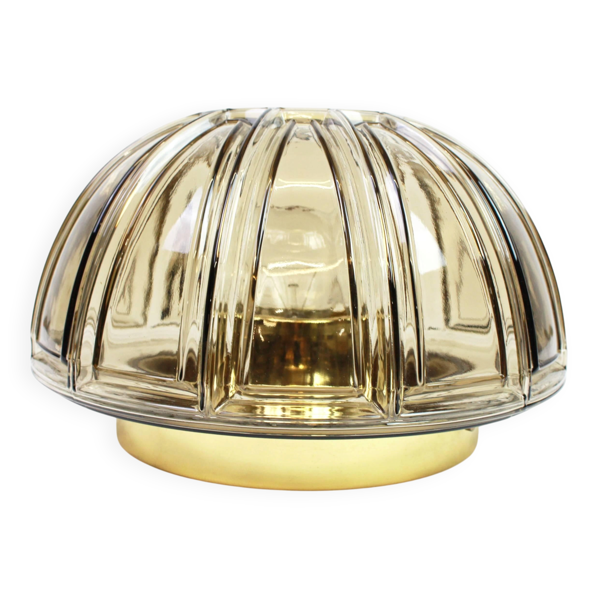 Pair of wall sconces or ceiling lights in brass and amber glass by Limburg, Germany, 1960s.