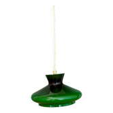 Suspension abat-jour vintage en opaline verte et blanche