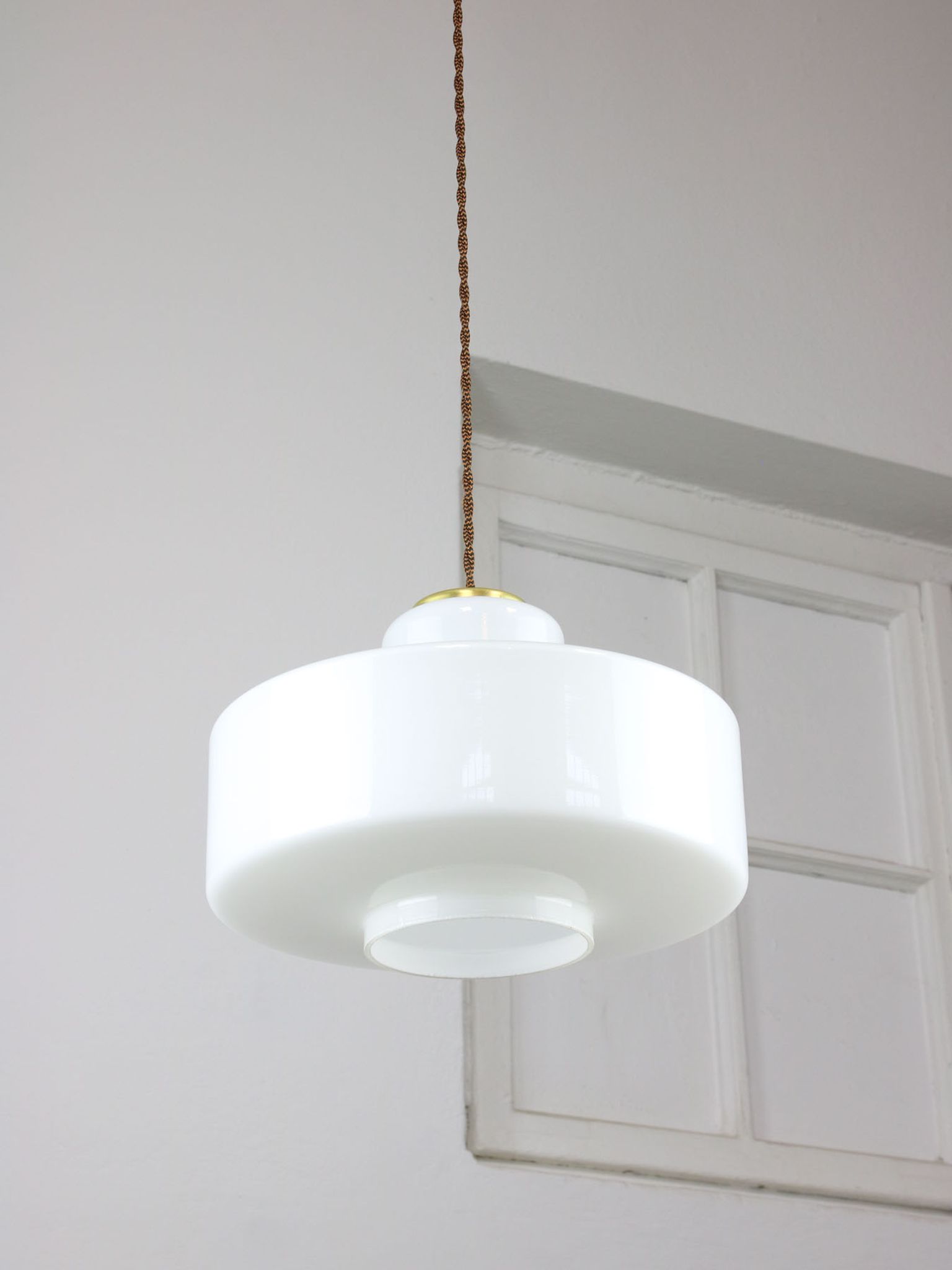 Mid-century Italian White Glass and Brass Pendant Lamp
