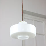 Mid-century Italian White Glass and Brass Pendant Lamp