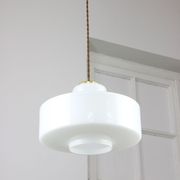 Mid-century Italian White Glass and Brass Pendant Lamp