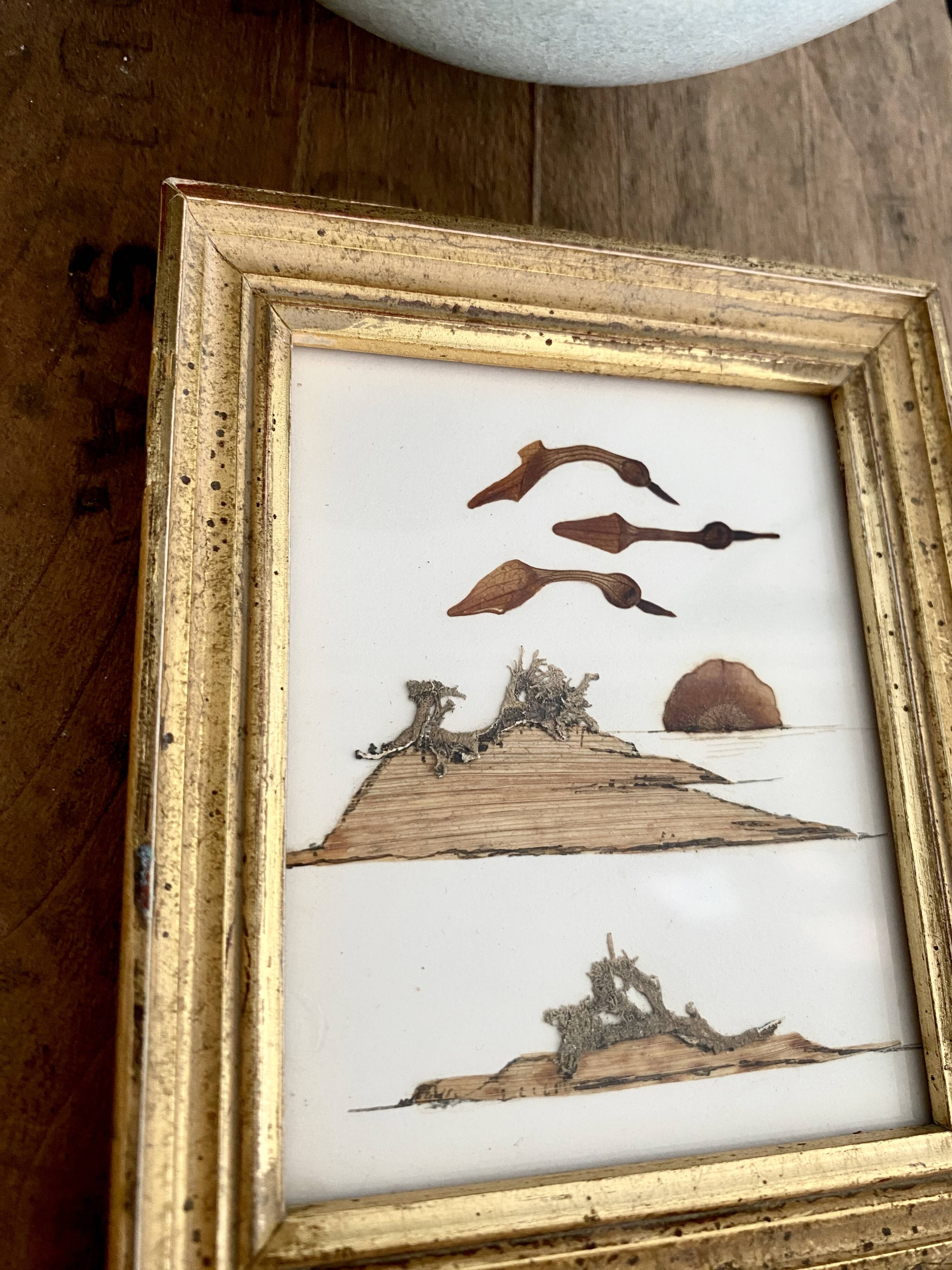 Wabi sabi wood and leaf board, gold leaf wood frame