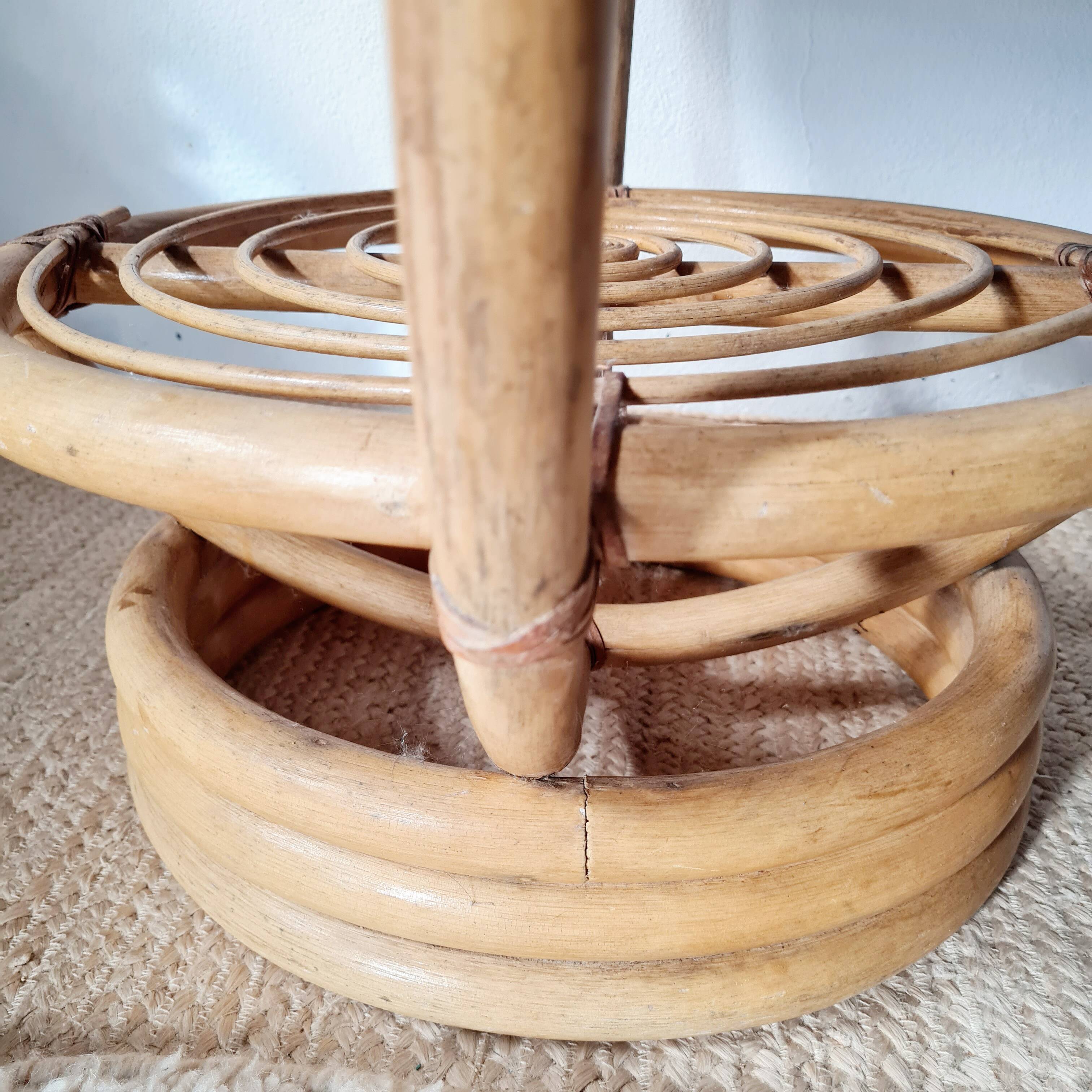Vintage rattan side table with two round tops – 1960