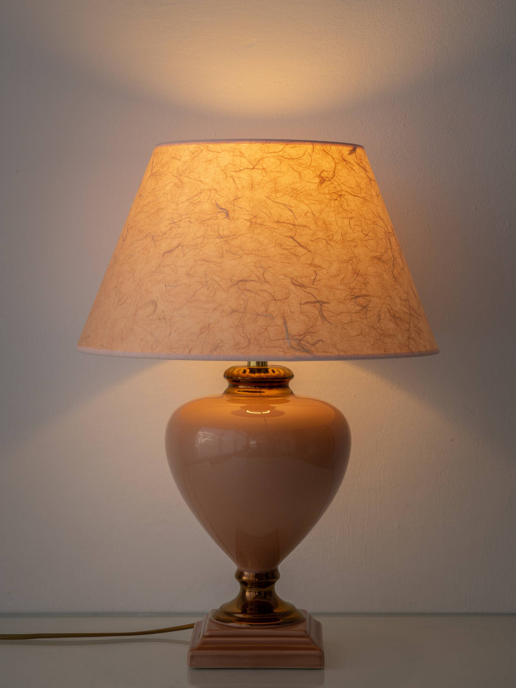 Pair of Salmon Pink Ceramic Table Lamps by Louis Drimmer, New Lampshades
