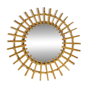 Miroir soleil rotin années