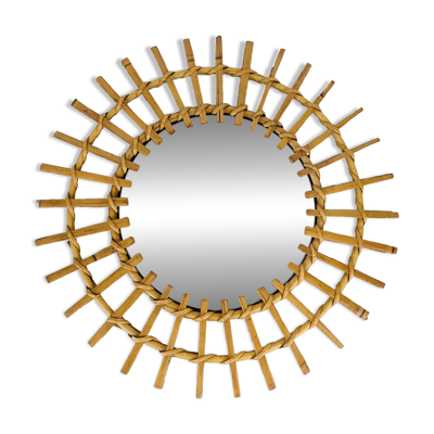 Miroir soleil rotin années 60, vintage