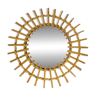 Vintage rattan sunburst mirror from the 1960s
