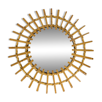 Miroir soleil rotin années 60, vintage