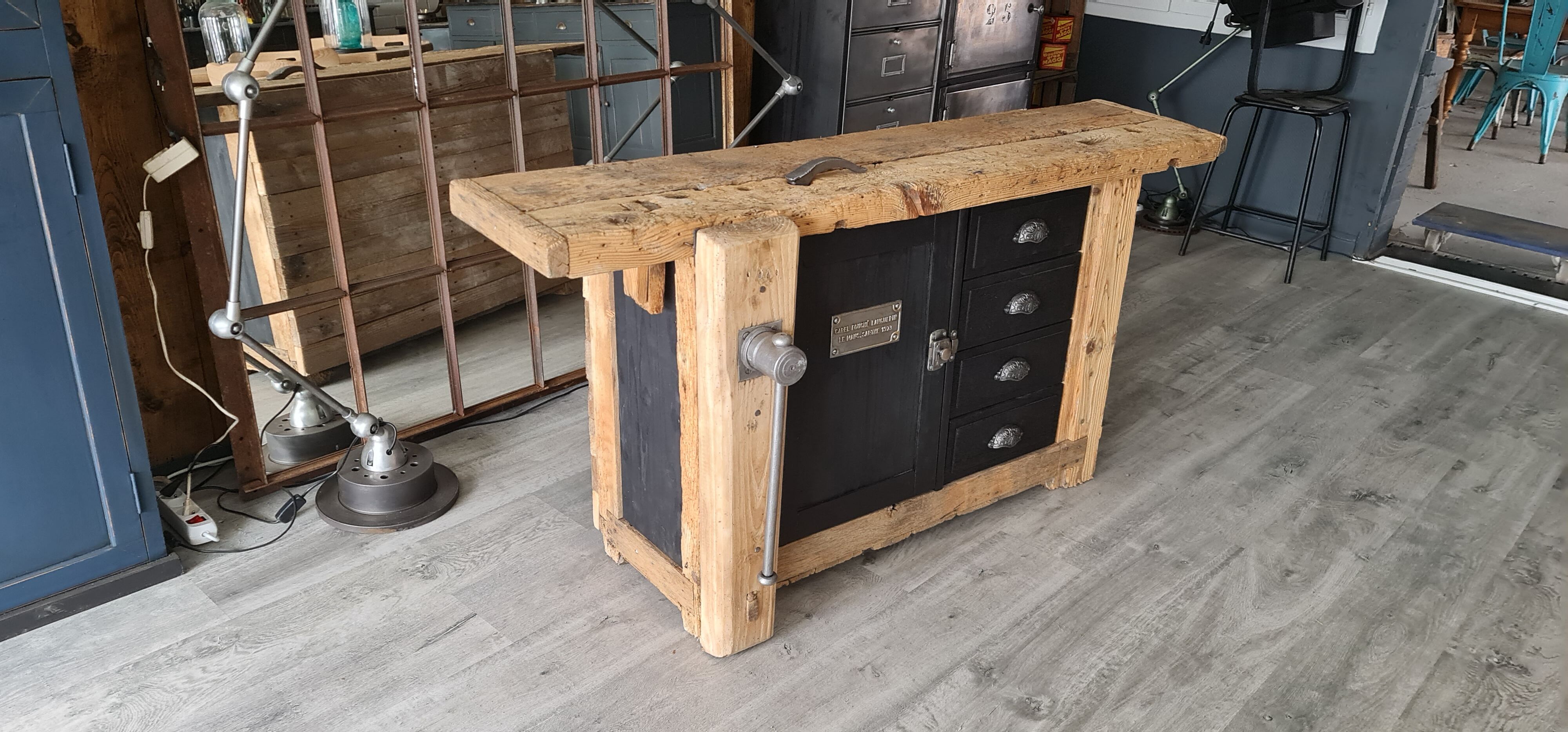 Old workbench furniture by trade four drawers and a door
