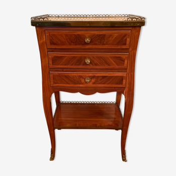 Bedside table of the 18th Louis XV period in marquetry and marble