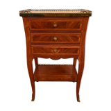 Bedside table of the 18th Louis XV period in marquetry and marble