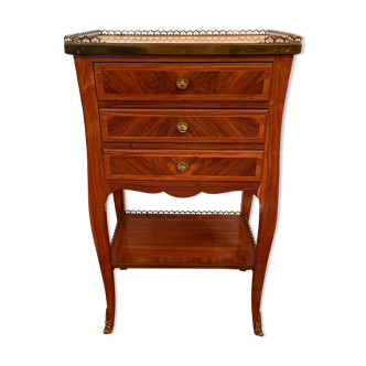 Bedside table of the 18th Louis XV period in marquetry and marble