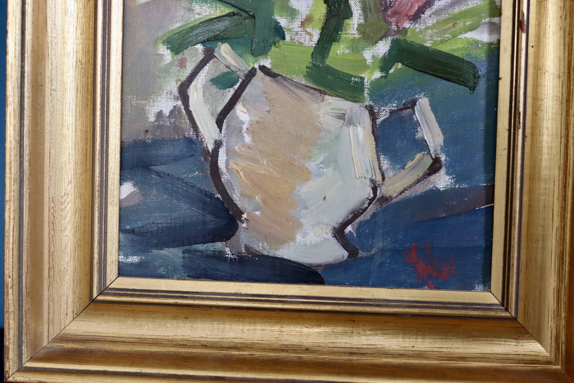 Original Mid-Century Oil on Canvas " Vase" by unidentified Artist- Vintage & Framed