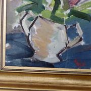 Original Mid-Century Oil on Canvas " Vase" by unidentified Artist- Vintage & Framed