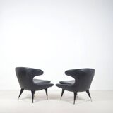 Set of Italian Horn leather armchairs, 1960s