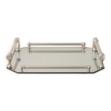 Vintage mirrored tray with glass and metal handles – H5 × W39 × D30 cm