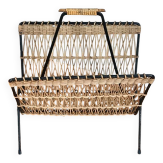 Wicker and metal magazine rack