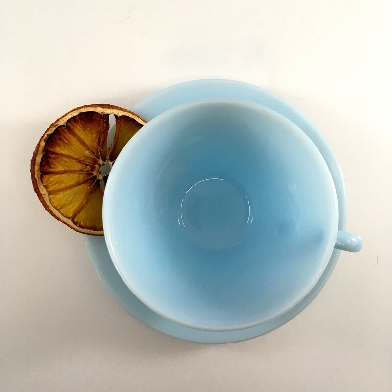 Coffee service Duralex in pastel blue opaline