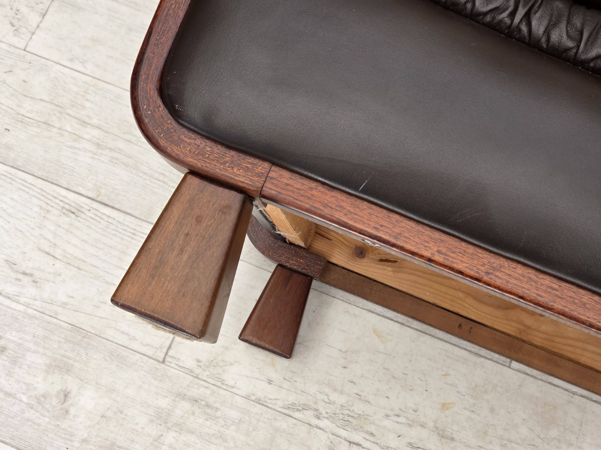 1970s, Scandinavian armchair, brown furniture leather, teak wood legs.
