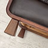 1970s, Scandinavian armchair, brown furniture leather, teak wood legs.
