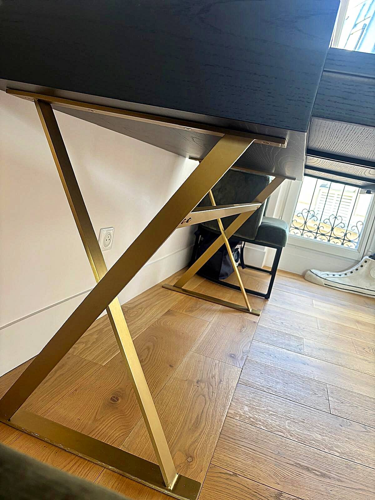 Console desk NV Gallery black wood and brass, 3 drawers.