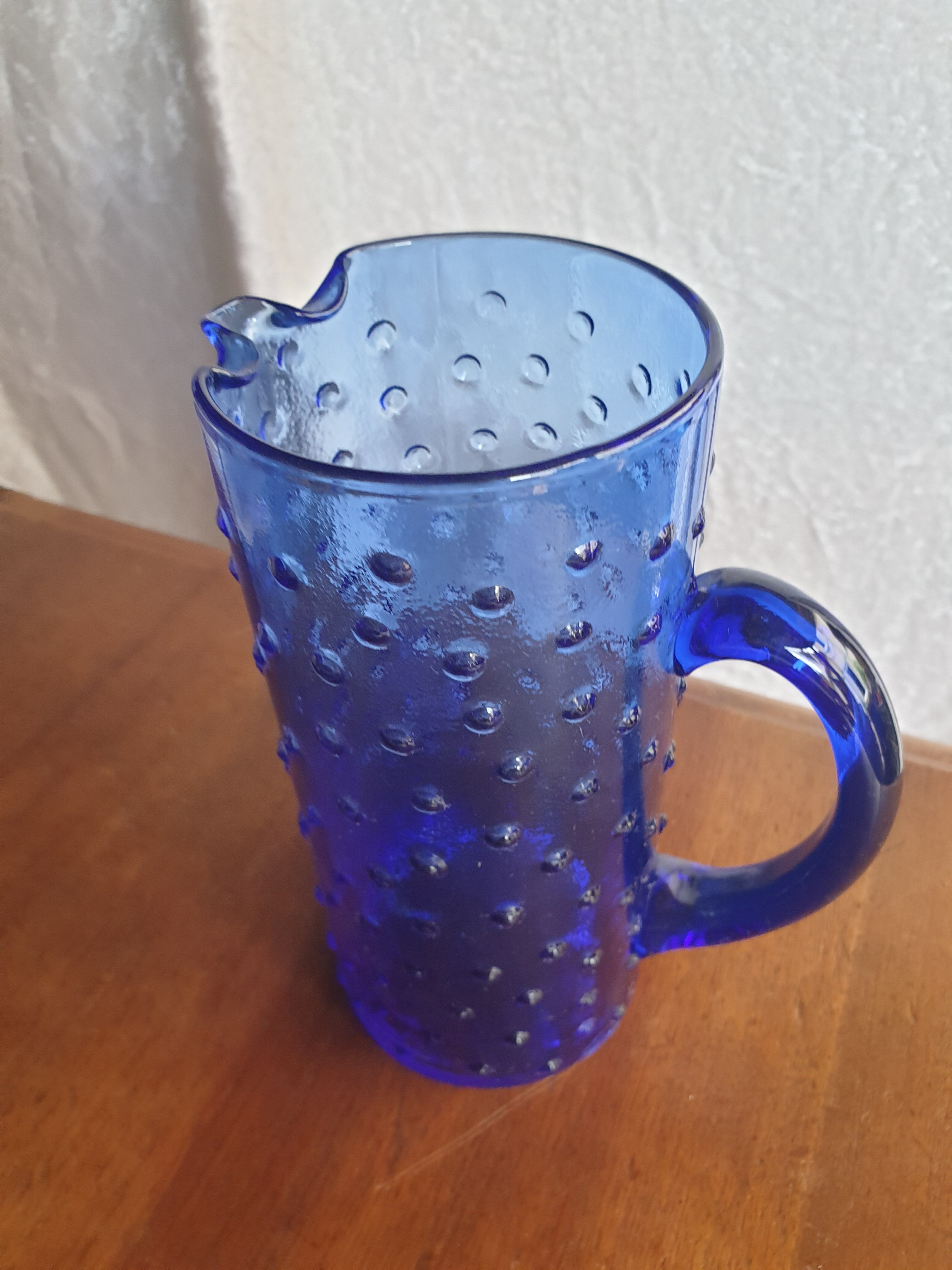 Blue smoked glass pitcher