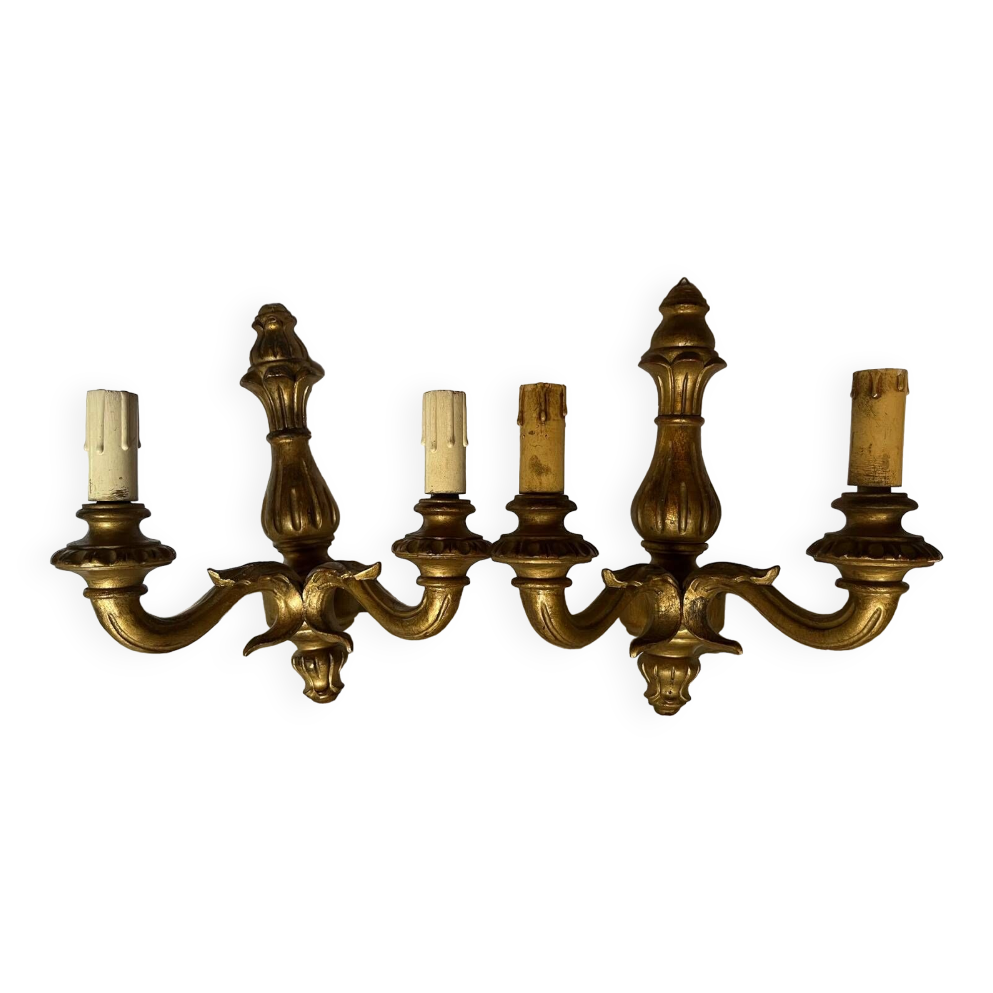 Paire d’appliques  murales bois peint vintage