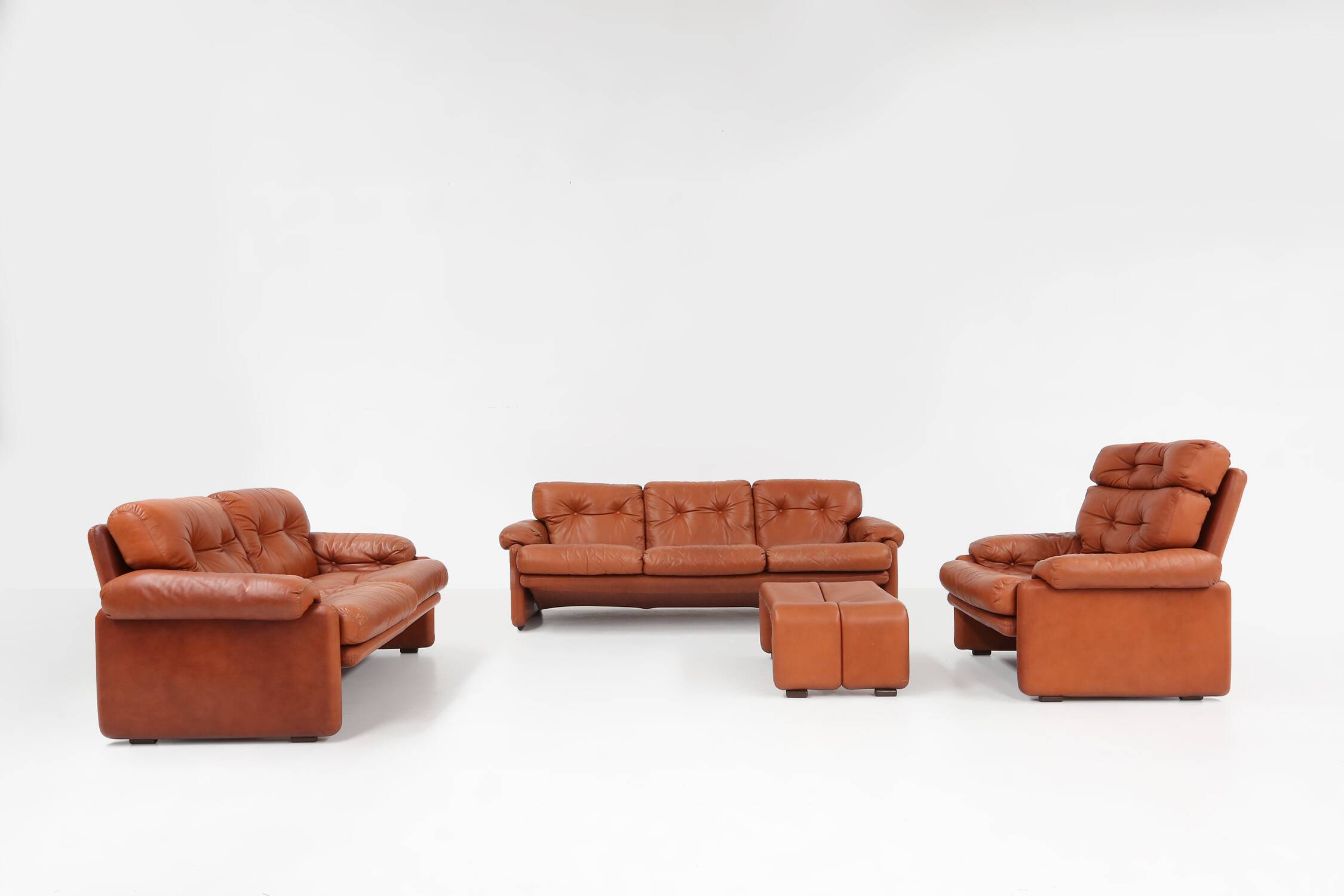 Brown leather 2-seater sofa Coronado by Tobia Scarpa for B&B Italia, Italy ca. 1960