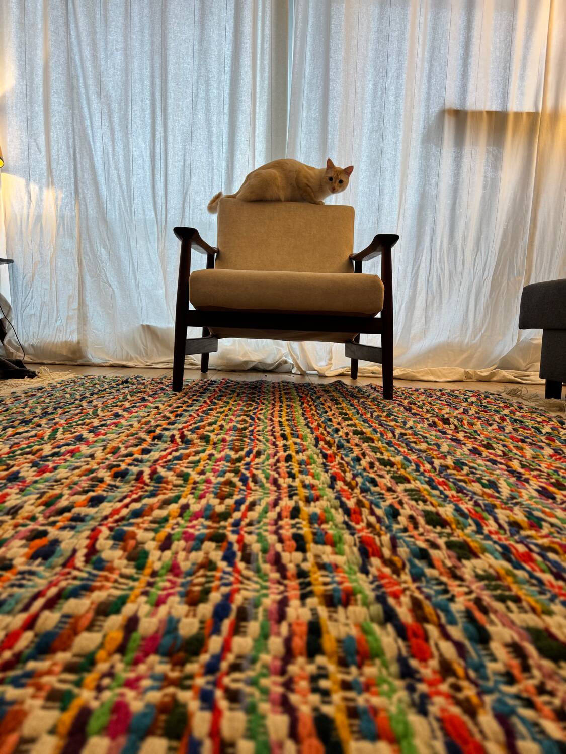 Multicoloured vintage wool rug 150x187 cm, 1970s
