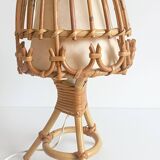 Midcentury Bamboo and Rattan Table Lamp, Attributed to Louis Sognot