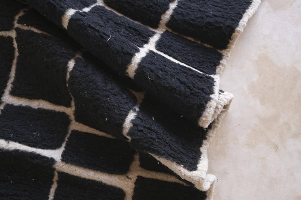 Black Moroccan Checkered Rug - 289 x 200 cm