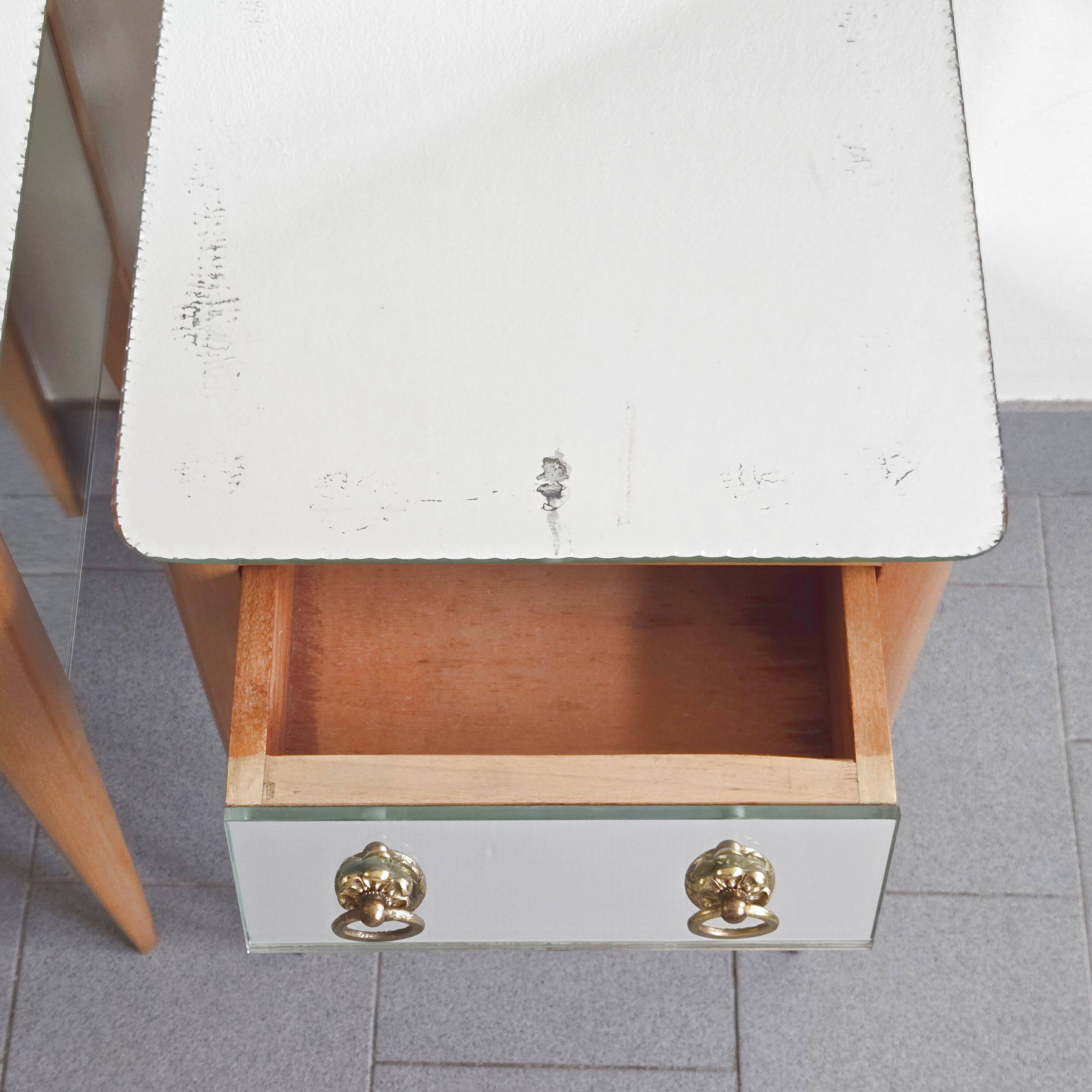 Pair of vintage 1950s mirrored bedside tables