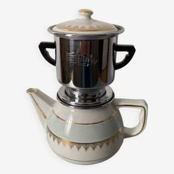 Coffee maker in snake porcelain, paste and Limoges enamel with filter basket and piston